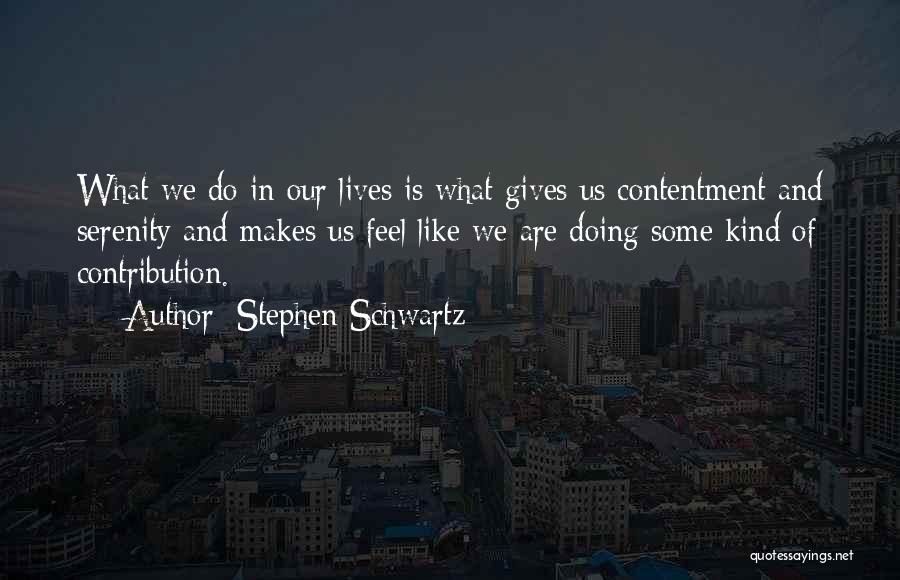 Stephen Schwartz Quotes: What We Do In Our Lives Is What Gives Us Contentment And Serenity And Makes Us Feel Like We Are