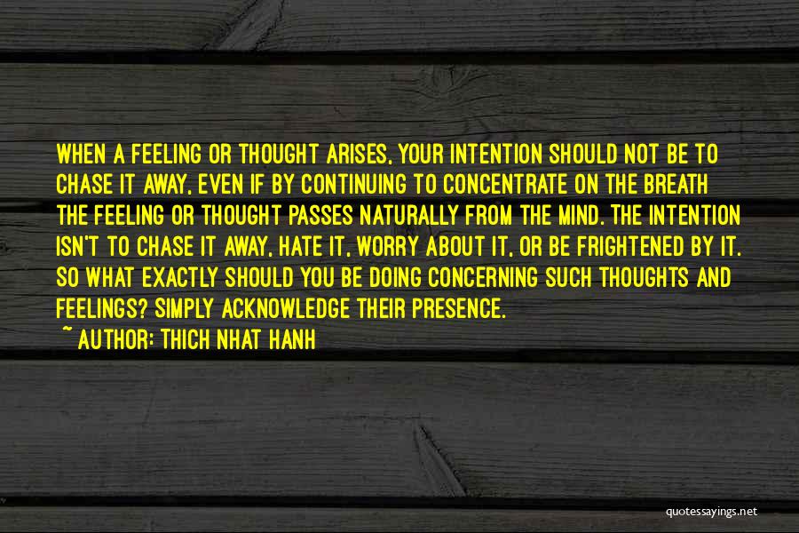 Thich Nhat Hanh Quotes: When A Feeling Or Thought Arises, Your Intention Should Not Be To Chase It Away, Even If By Continuing To