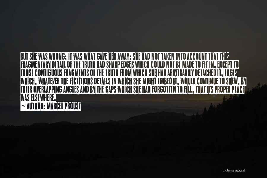 Marcel Proust Quotes: But She Was Wrong; It Was What Gave Her Away; She Had Not Taken Into Account That This Fragmentary Detail