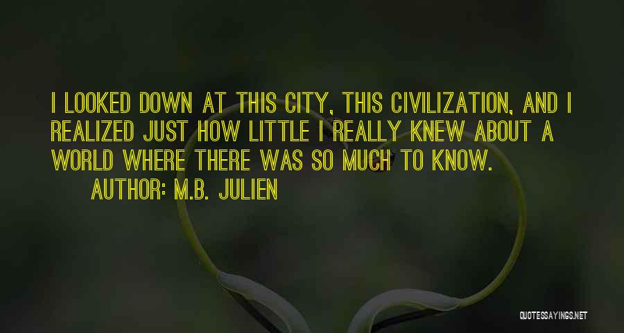 M.B. Julien Quotes: I Looked Down At This City, This Civilization, And I Realized Just How Little I Really Knew About A World