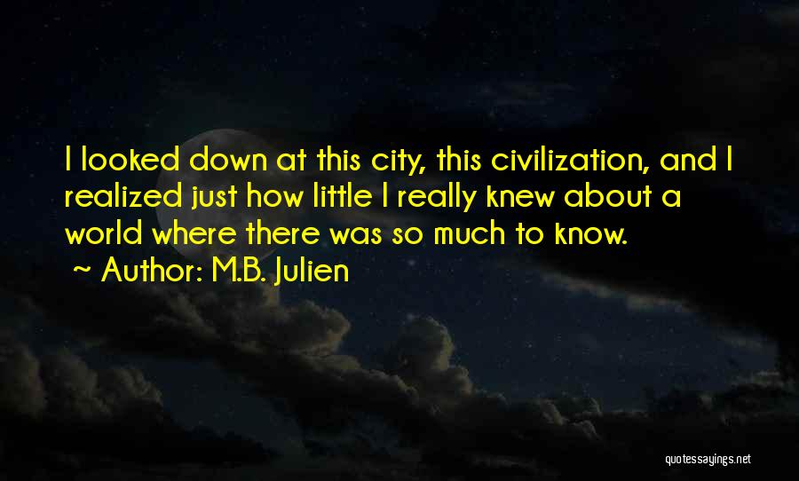 M.B. Julien Quotes: I Looked Down At This City, This Civilization, And I Realized Just How Little I Really Knew About A World