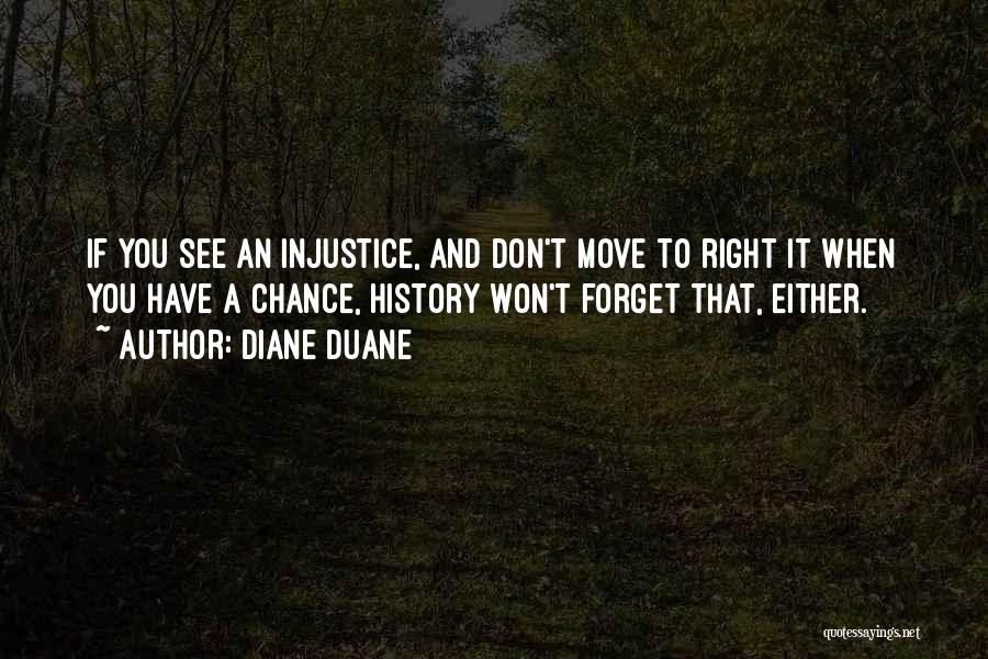 Diane Duane Quotes: If You See An Injustice, And Don't Move To Right It When You Have A Chance, History Won't Forget That,