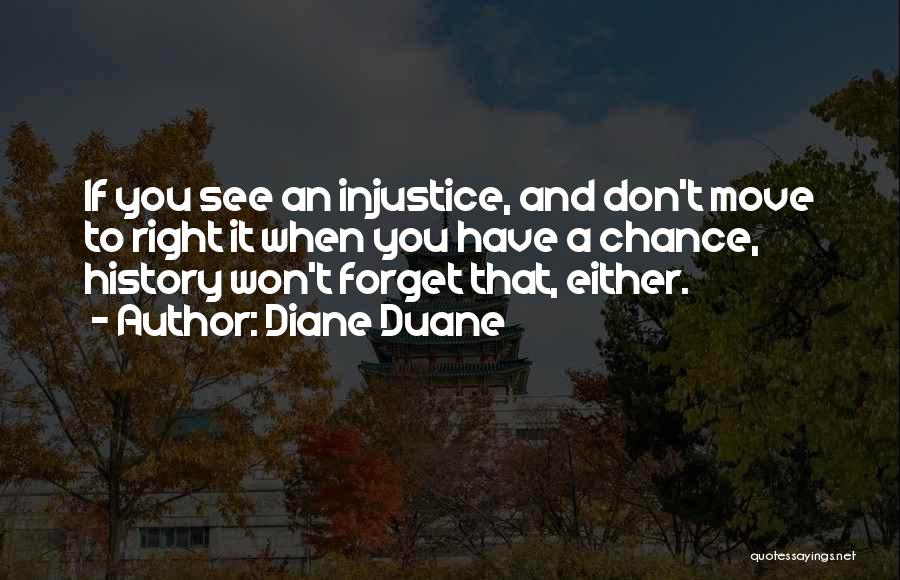 Diane Duane Quotes: If You See An Injustice, And Don't Move To Right It When You Have A Chance, History Won't Forget That,