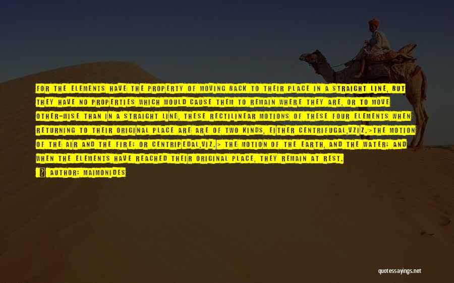 Maimonides Quotes: For The Elements Have The Property Of Moving Back To Their Place In A Straight Line, But They Have No