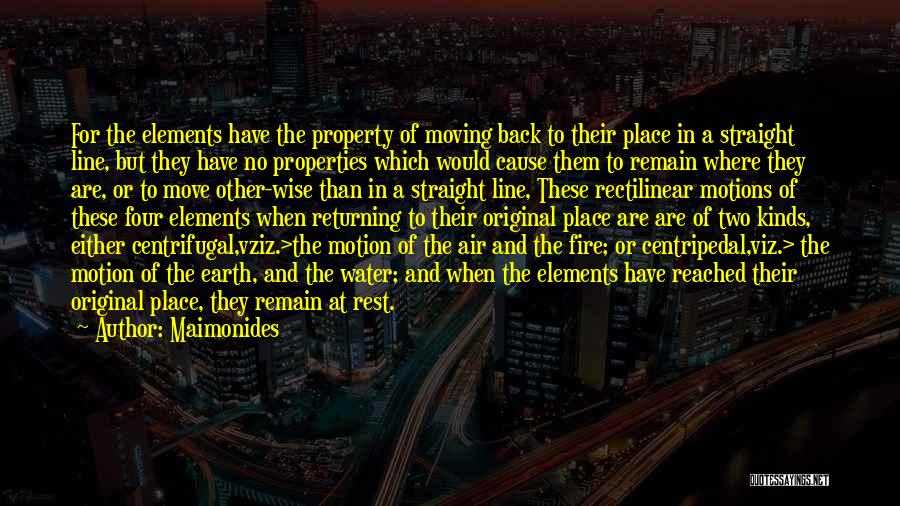 Maimonides Quotes: For The Elements Have The Property Of Moving Back To Their Place In A Straight Line, But They Have No