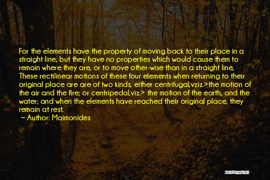 Maimonides Quotes: For The Elements Have The Property Of Moving Back To Their Place In A Straight Line, But They Have No