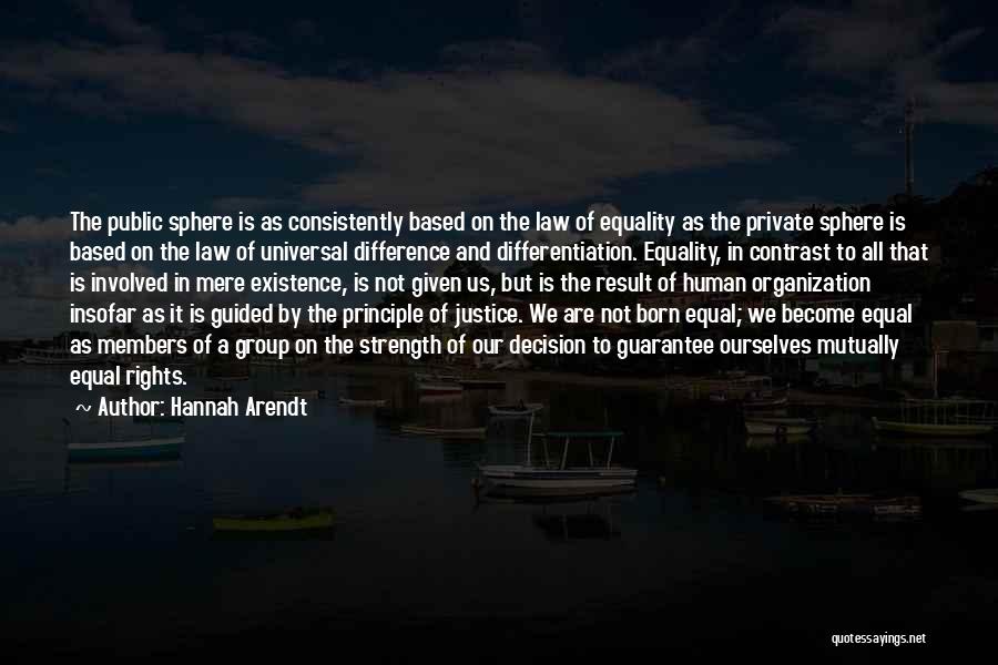 Hannah Arendt Quotes: The Public Sphere Is As Consistently Based On The Law Of Equality As The Private Sphere Is Based On The