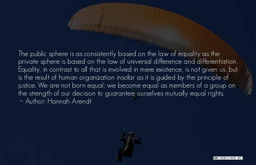 Hannah Arendt Quotes: The Public Sphere Is As Consistently Based On The Law Of Equality As The Private Sphere Is Based On The