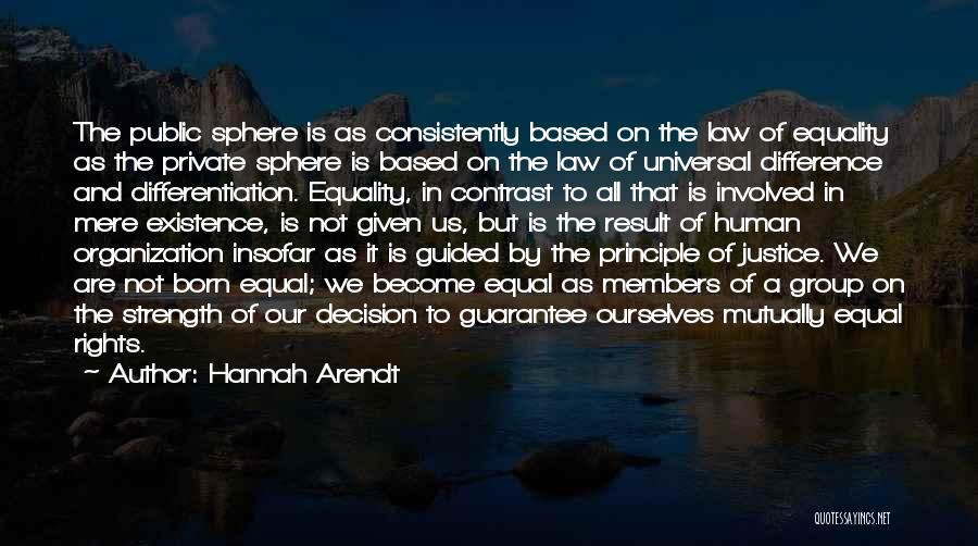 Hannah Arendt Quotes: The Public Sphere Is As Consistently Based On The Law Of Equality As The Private Sphere Is Based On The