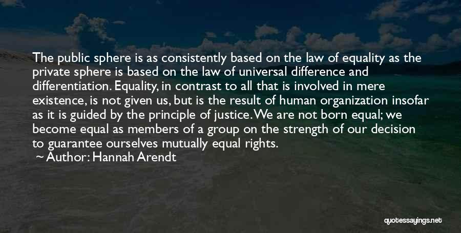 Hannah Arendt Quotes: The Public Sphere Is As Consistently Based On The Law Of Equality As The Private Sphere Is Based On The