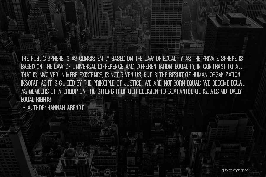 Hannah Arendt Quotes: The Public Sphere Is As Consistently Based On The Law Of Equality As The Private Sphere Is Based On The