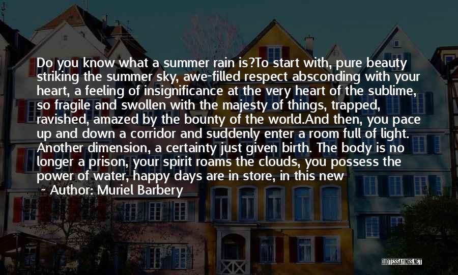 Muriel Barbery Quotes: Do You Know What A Summer Rain Is?to Start With, Pure Beauty Striking The Summer Sky, Awe-filled Respect Absconding With