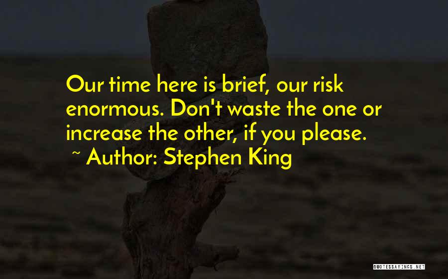 Stephen King Quotes: Our Time Here Is Brief, Our Risk Enormous. Don't Waste The One Or Increase The Other, If You Please.