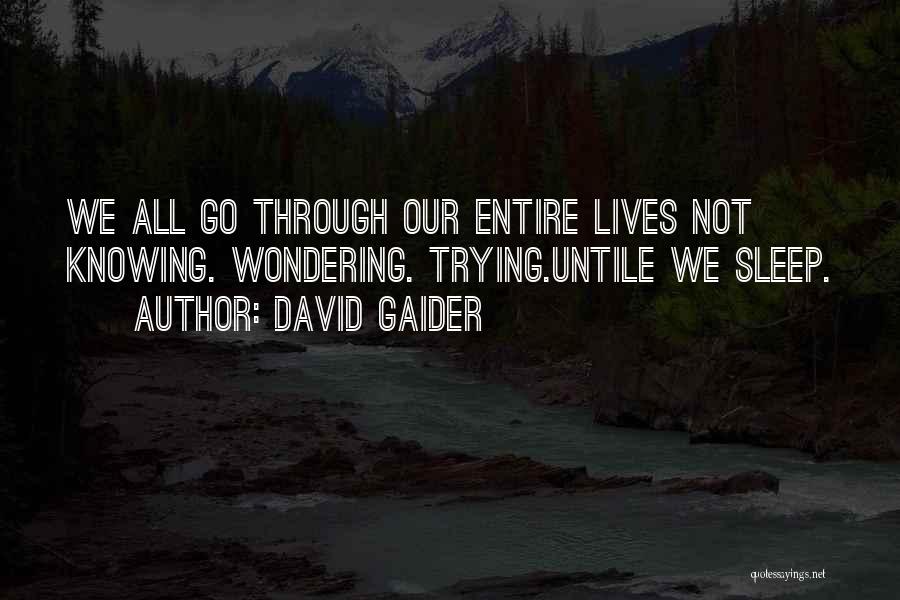 David Gaider Quotes: We All Go Through Our Entire Lives Not Knowing. Wondering. Trying.untile We Sleep.