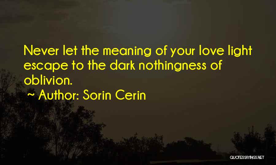 Sorin Cerin Quotes: Never Let The Meaning Of Your Love Light Escape To The Dark Nothingness Of Oblivion.