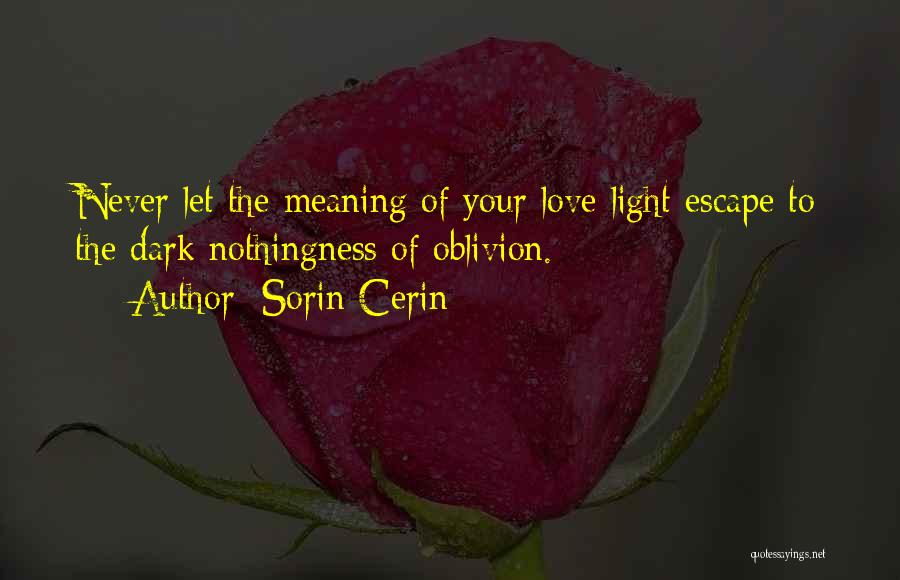 Sorin Cerin Quotes: Never Let The Meaning Of Your Love Light Escape To The Dark Nothingness Of Oblivion.