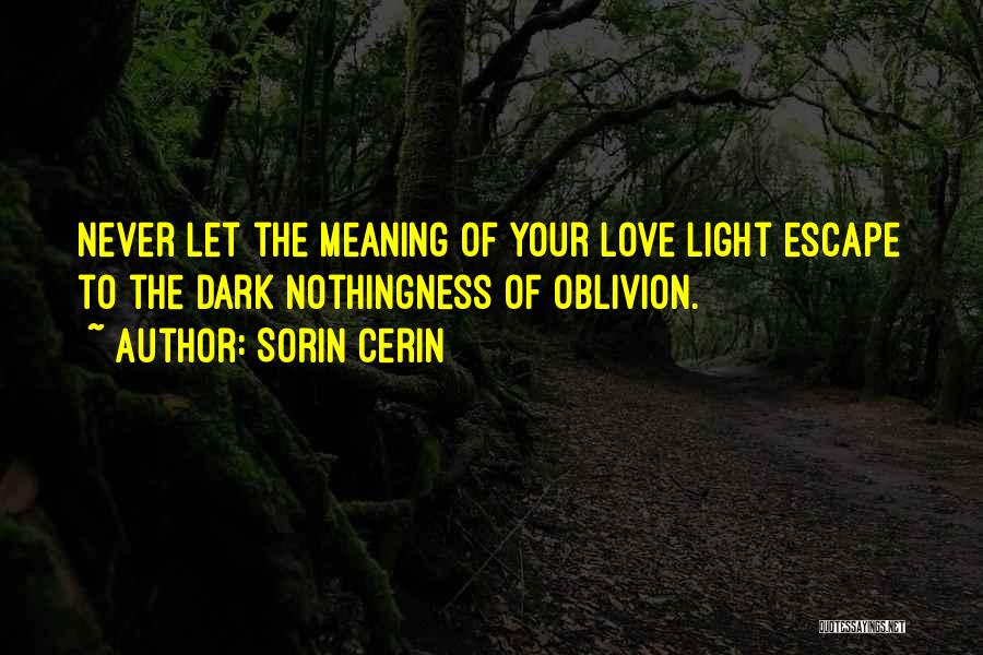 Sorin Cerin Quotes: Never Let The Meaning Of Your Love Light Escape To The Dark Nothingness Of Oblivion.