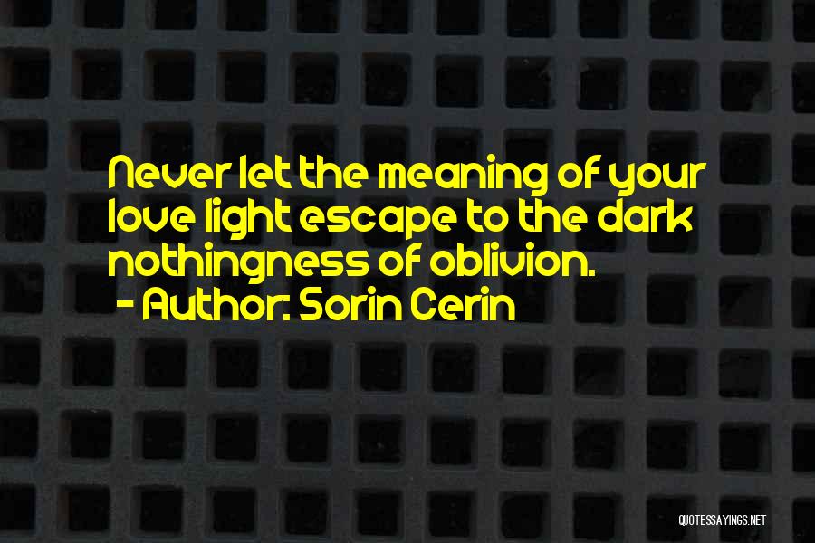Sorin Cerin Quotes: Never Let The Meaning Of Your Love Light Escape To The Dark Nothingness Of Oblivion.
