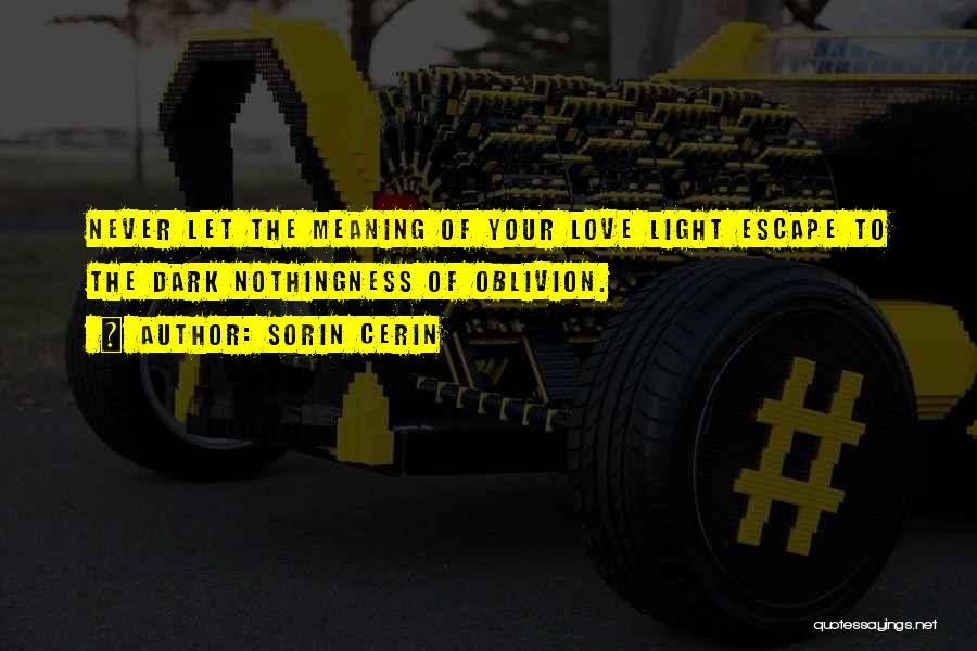 Sorin Cerin Quotes: Never Let The Meaning Of Your Love Light Escape To The Dark Nothingness Of Oblivion.