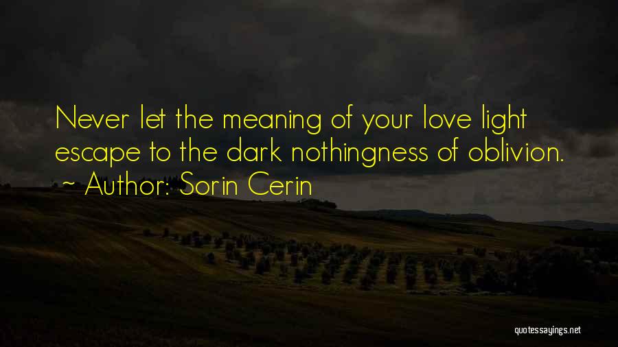 Sorin Cerin Quotes: Never Let The Meaning Of Your Love Light Escape To The Dark Nothingness Of Oblivion.