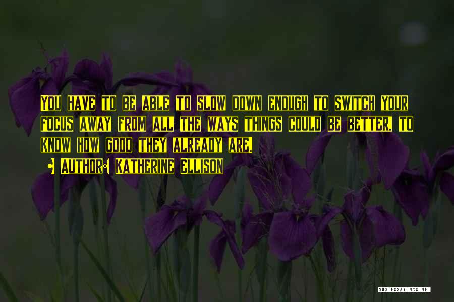 Katherine Ellison Quotes: You Have To Be Able To Slow Down Enough To Switch Your Focus Away From All The Ways Things Could
