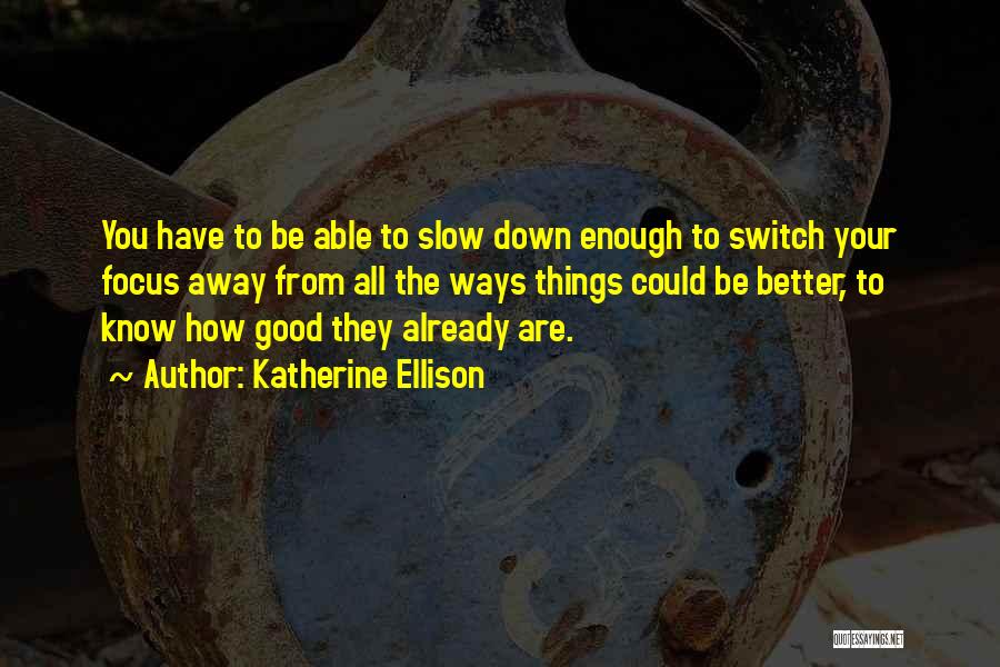 Katherine Ellison Quotes: You Have To Be Able To Slow Down Enough To Switch Your Focus Away From All The Ways Things Could