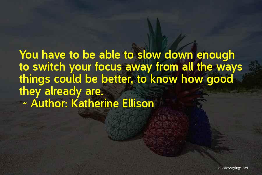 Katherine Ellison Quotes: You Have To Be Able To Slow Down Enough To Switch Your Focus Away From All The Ways Things Could