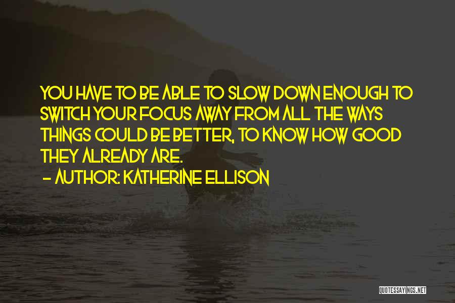 Katherine Ellison Quotes: You Have To Be Able To Slow Down Enough To Switch Your Focus Away From All The Ways Things Could