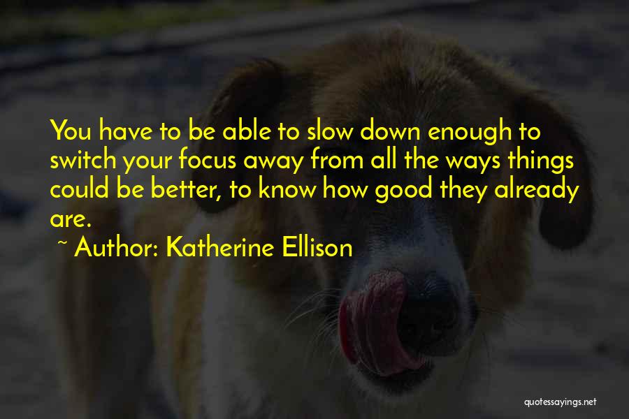 Katherine Ellison Quotes: You Have To Be Able To Slow Down Enough To Switch Your Focus Away From All The Ways Things Could