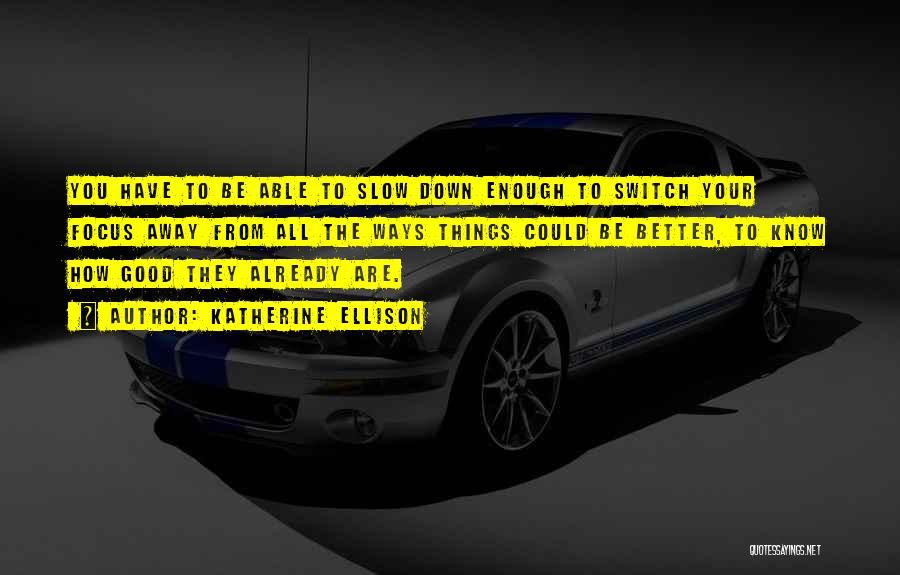 Katherine Ellison Quotes: You Have To Be Able To Slow Down Enough To Switch Your Focus Away From All The Ways Things Could