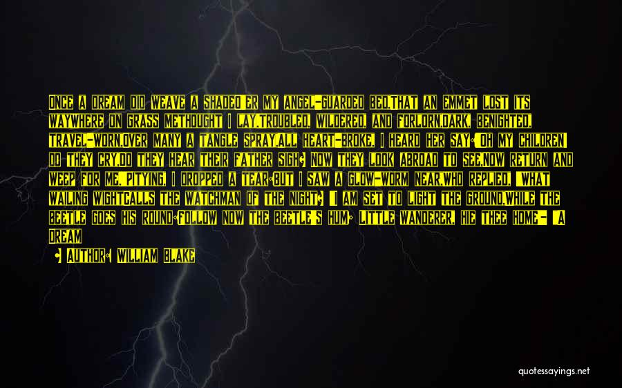 William Blake Quotes: Once A Dream Did Weave A Shadeo'er My Angel-guarded Bed,that An Emmet Lost Its Waywhere On Grass Methought I Lay.troubled,