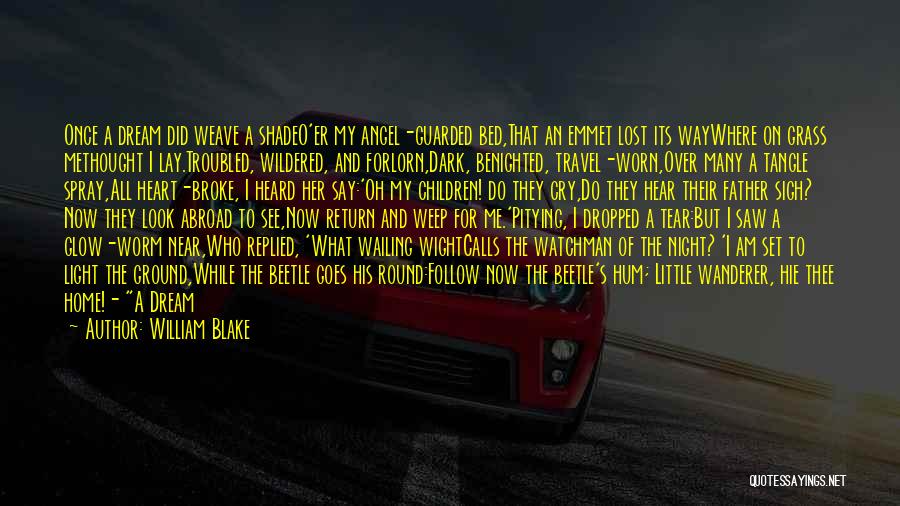 William Blake Quotes: Once A Dream Did Weave A Shadeo'er My Angel-guarded Bed,that An Emmet Lost Its Waywhere On Grass Methought I Lay.troubled,