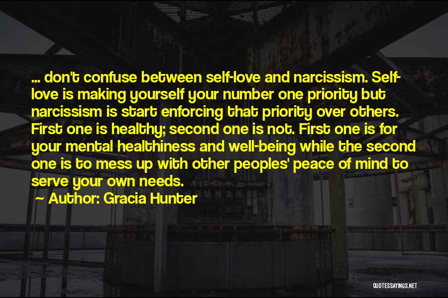Gracia Hunter Quotes: ... Don't Confuse Between Self-love And Narcissism. Self- Love Is Making Yourself Your Number One Priority But Narcissism Is Start