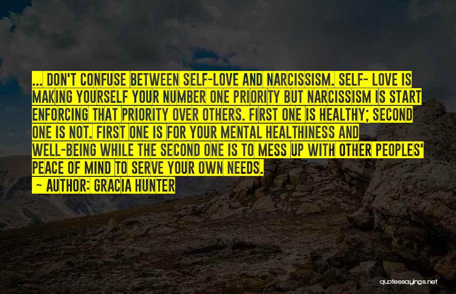 Gracia Hunter Quotes: ... Don't Confuse Between Self-love And Narcissism. Self- Love Is Making Yourself Your Number One Priority But Narcissism Is Start