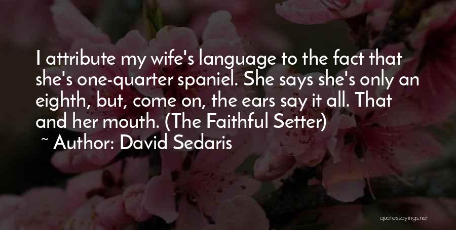 David Sedaris Quotes: I Attribute My Wife's Language To The Fact That She's One-quarter Spaniel. She Says She's Only An Eighth, But, Come