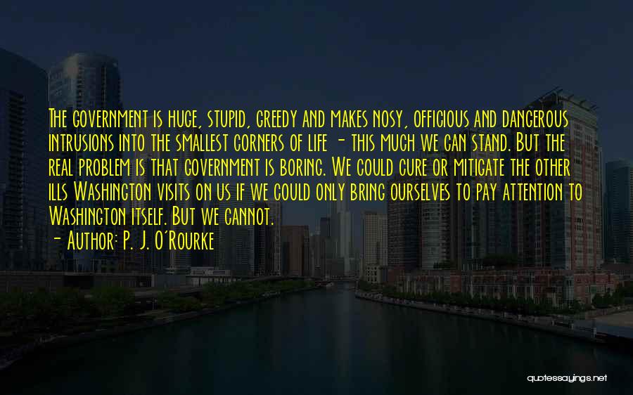 P. J. O'Rourke Quotes: The Government Is Huge, Stupid, Greedy And Makes Nosy, Officious And Dangerous Intrusions Into The Smallest Corners Of Life -