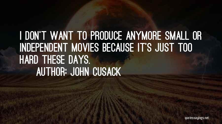 John Cusack Quotes: I Don't Want To Produce Anymore Small Or Independent Movies Because It's Just Too Hard These Days.