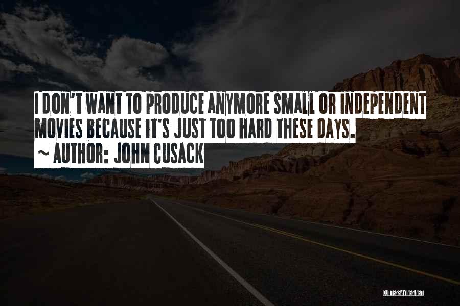 John Cusack Quotes: I Don't Want To Produce Anymore Small Or Independent Movies Because It's Just Too Hard These Days.