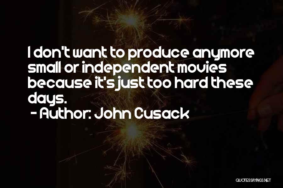 John Cusack Quotes: I Don't Want To Produce Anymore Small Or Independent Movies Because It's Just Too Hard These Days.