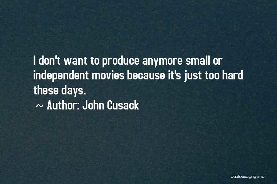 John Cusack Quotes: I Don't Want To Produce Anymore Small Or Independent Movies Because It's Just Too Hard These Days.