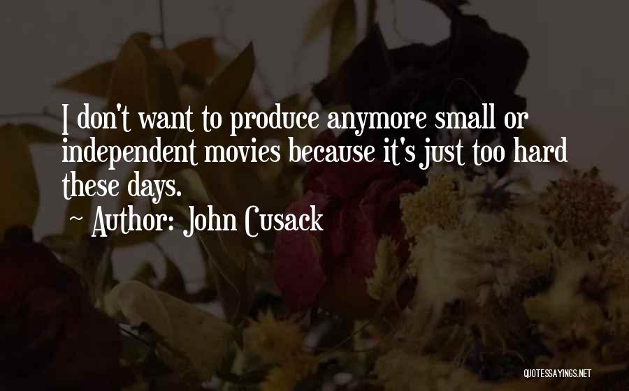 John Cusack Quotes: I Don't Want To Produce Anymore Small Or Independent Movies Because It's Just Too Hard These Days.