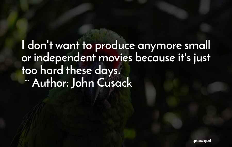 John Cusack Quotes: I Don't Want To Produce Anymore Small Or Independent Movies Because It's Just Too Hard These Days.