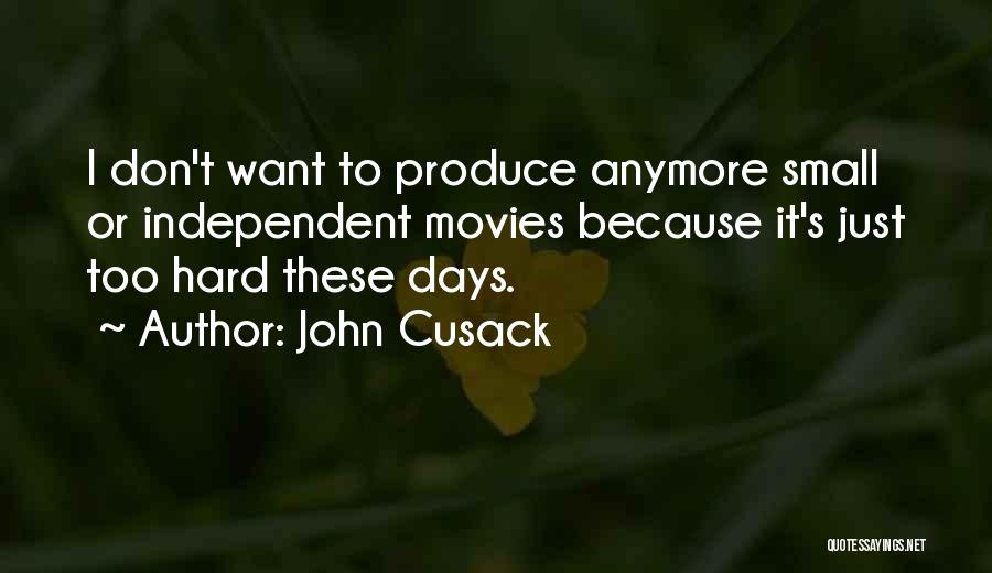 John Cusack Quotes: I Don't Want To Produce Anymore Small Or Independent Movies Because It's Just Too Hard These Days.