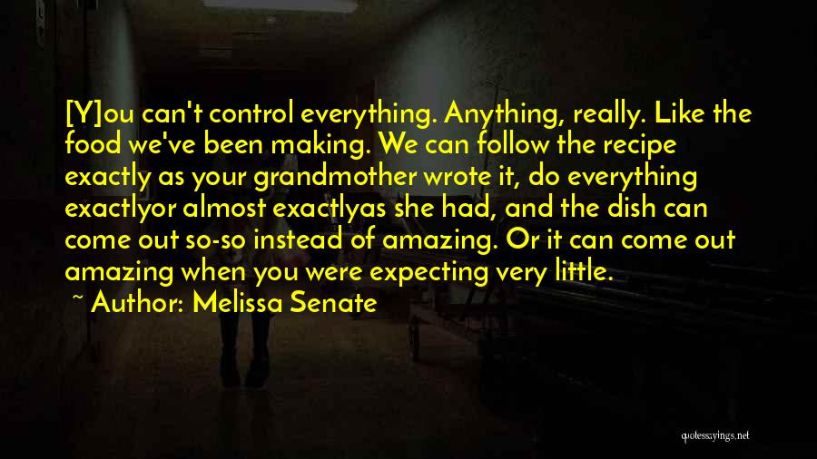 Melissa Senate Quotes: [y]ou Can't Control Everything. Anything, Really. Like The Food We've Been Making. We Can Follow The Recipe Exactly As Your
