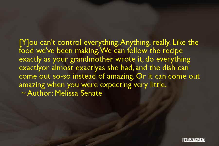 Melissa Senate Quotes: [y]ou Can't Control Everything. Anything, Really. Like The Food We've Been Making. We Can Follow The Recipe Exactly As Your