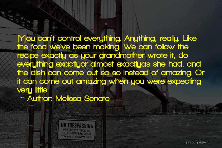 Melissa Senate Quotes: [y]ou Can't Control Everything. Anything, Really. Like The Food We've Been Making. We Can Follow The Recipe Exactly As Your