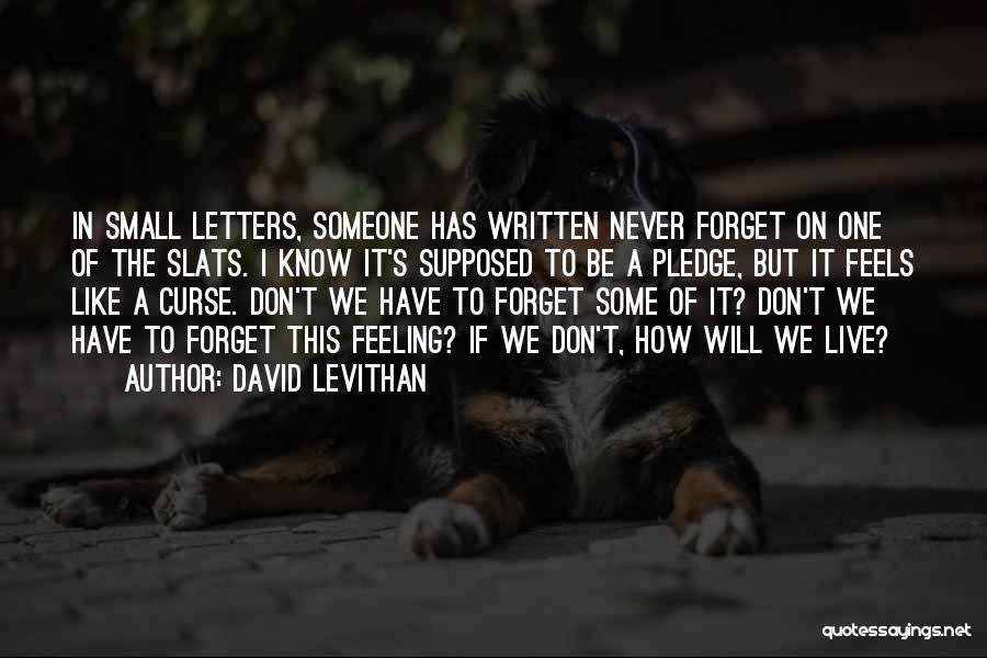 David Levithan Quotes: In Small Letters, Someone Has Written Never Forget On One Of The Slats. I Know It's Supposed To Be A