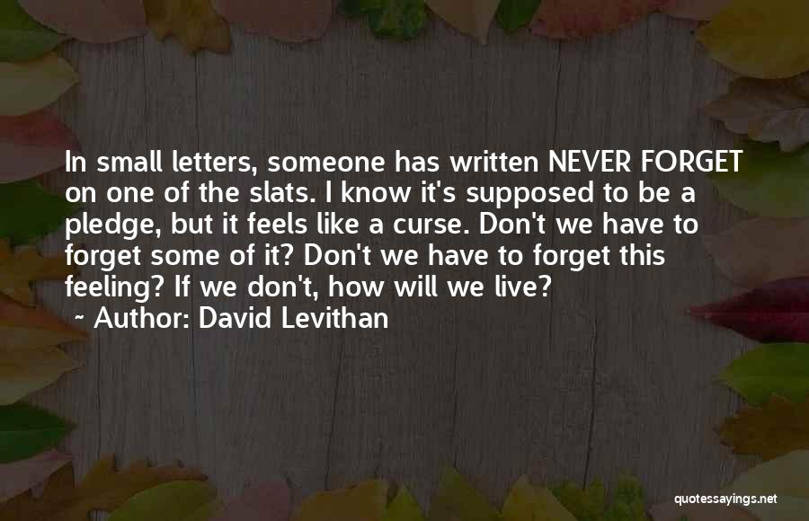 David Levithan Quotes: In Small Letters, Someone Has Written Never Forget On One Of The Slats. I Know It's Supposed To Be A