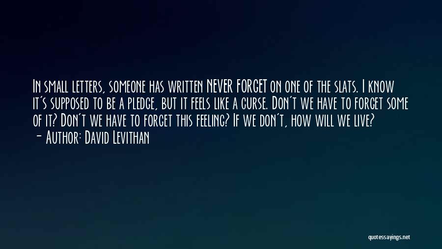 David Levithan Quotes: In Small Letters, Someone Has Written Never Forget On One Of The Slats. I Know It's Supposed To Be A