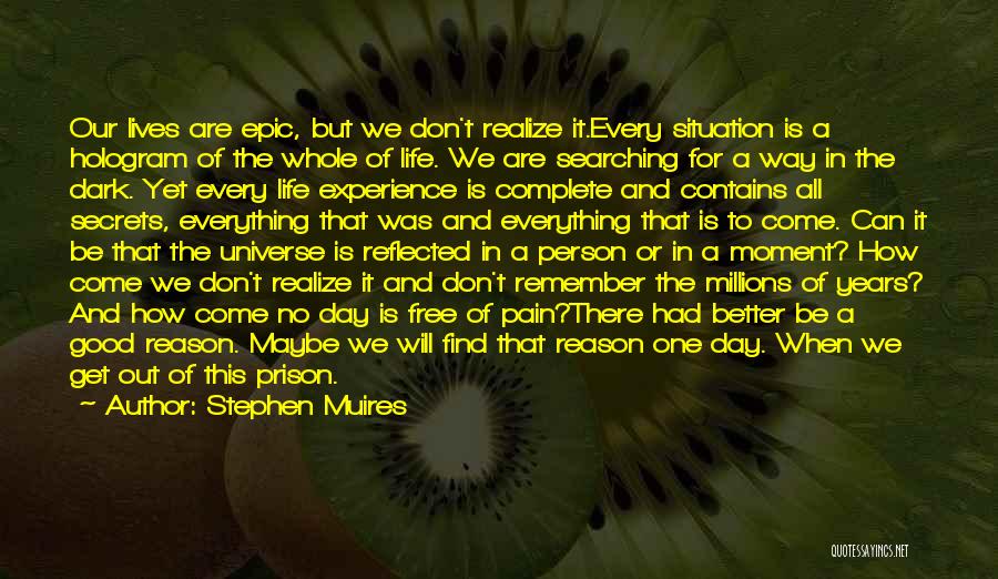 Stephen Muires Quotes: Our Lives Are Epic, But We Don't Realize It.every Situation Is A Hologram Of The Whole Of Life. We Are